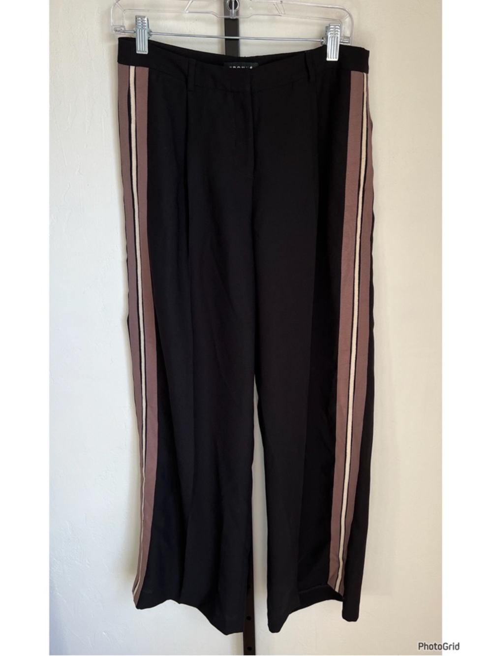 Nordstrom Trouvé Black Pants Brown Side Stripe Size 4 - Picture 2 of 3